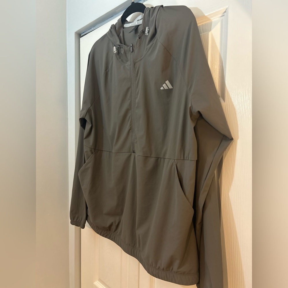 Adidas Women’s XL Windbreaker Jacket - Hooded Zip Front - Gray- Lightweight